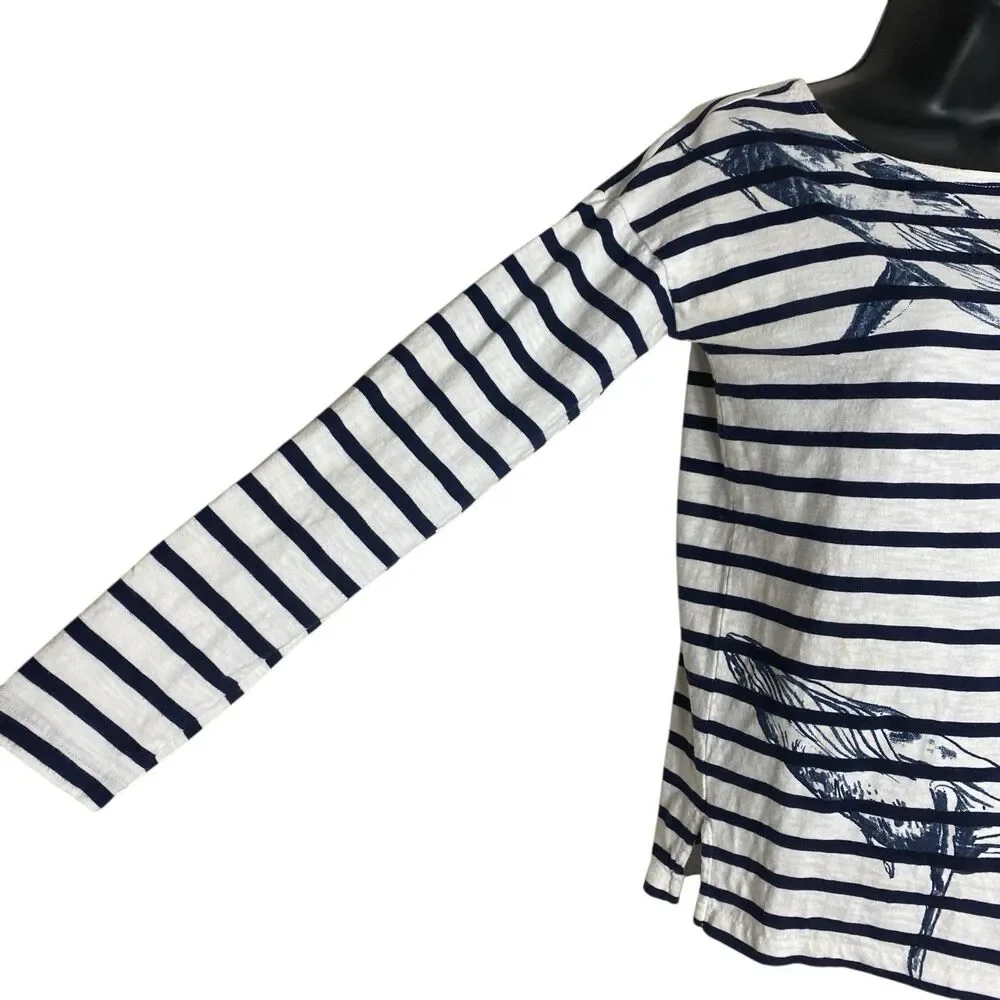 J Crew Shirt Womens XXS Nautical Striped L/S Coastal Whale Wildlife Society
